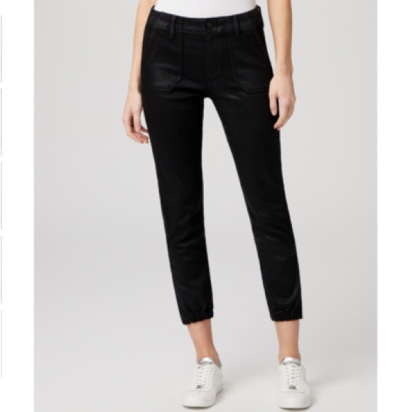 PAIGE Pants - Paige Mayslie Jogger in Black Fog Luxe Coating.